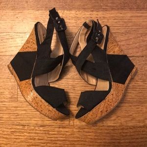 BCBG Roman Wedge Sandals, Excellent condition!